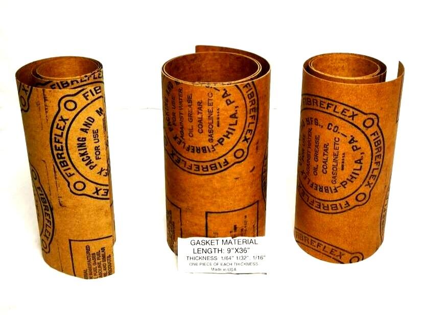 3 Gasket Material Rolls 9" x 36" Thickness: ONE OF EACH 1/16" 1/32" 1/64" *USA*