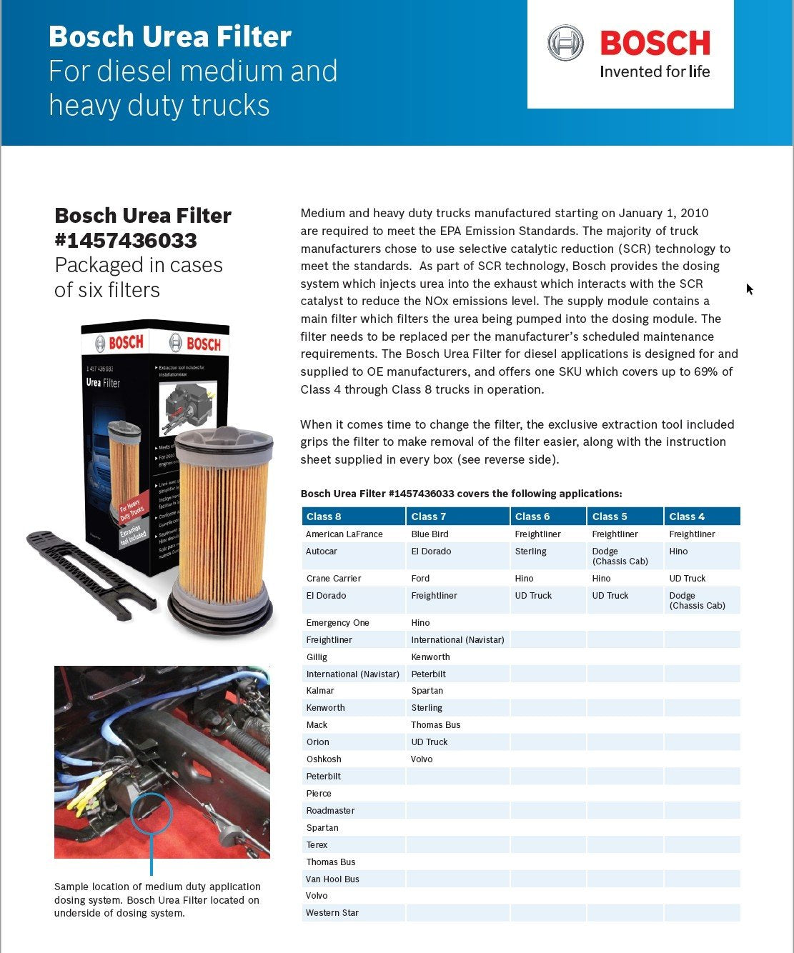 Bosch UREA Filter Kit 1457436033,5303604 Fits Diesel Medium & Heavy Duty Trucks