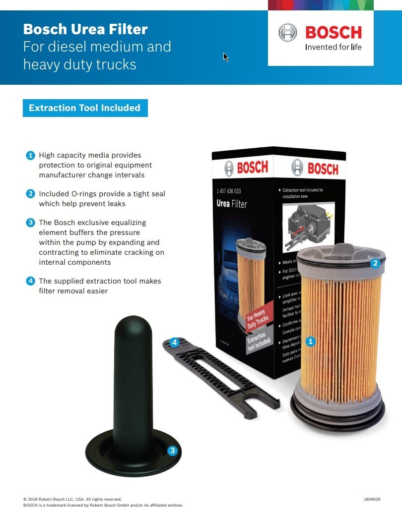 Bosch UREA Filter Kit 1457436033,5303604 Fits Diesel Medium & Heavy Duty Trucks
