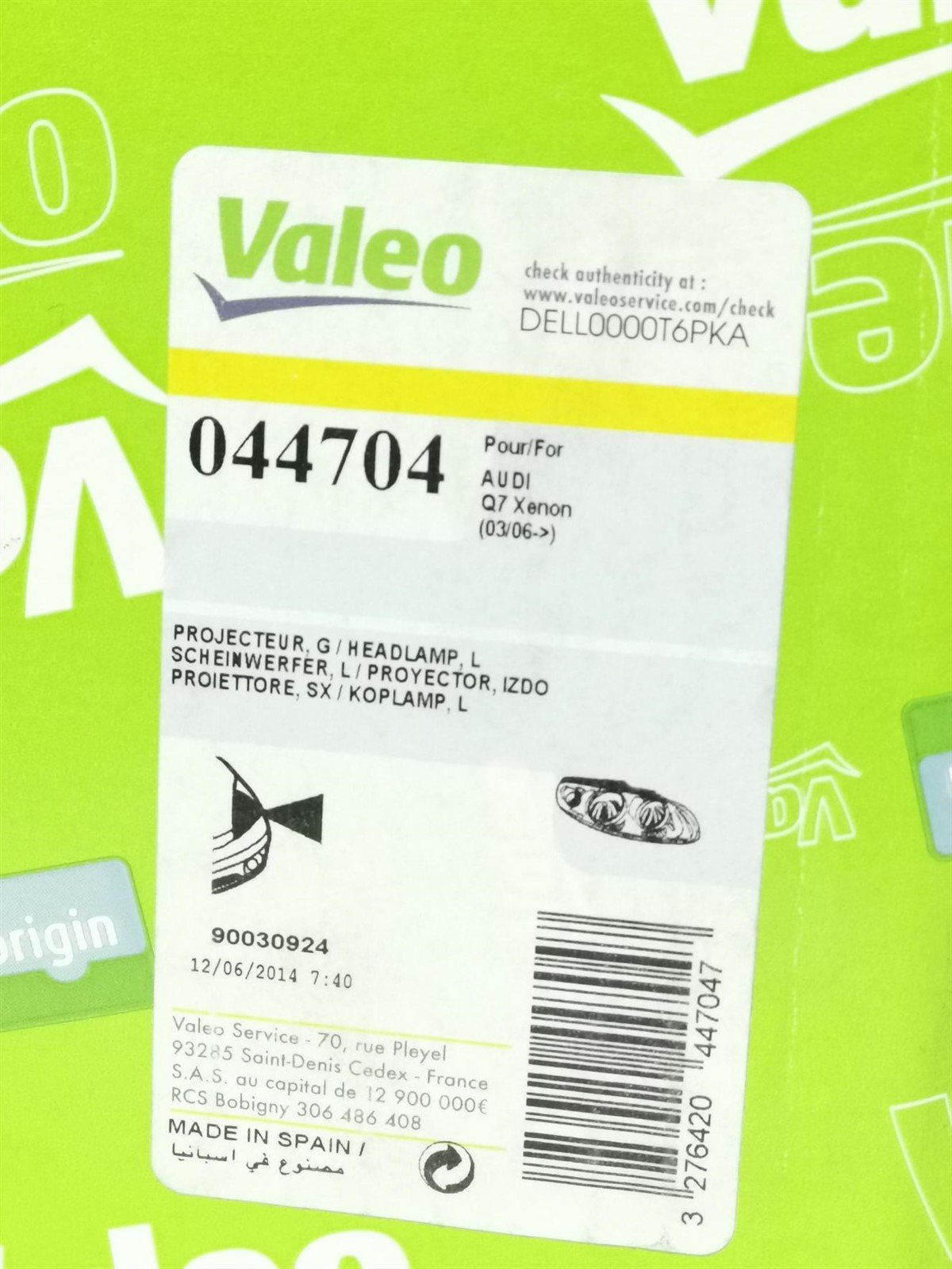 Front Bi-Xenon Headlight Lamp LH for 07-09 Audi Q7 V6 V8 VALEO 44704 NOS