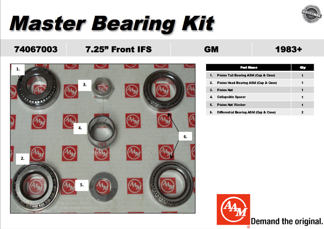 OEM Master Differential Bearing Kit 74067003 83-11Silverado Tahoe Front 7.25"