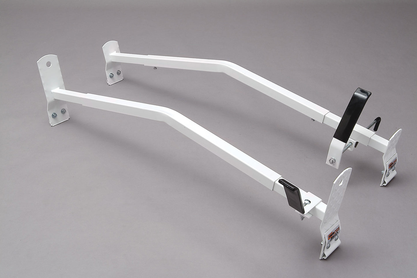 White Single Lock Down Angle Series Gutter Mount Van Rack - Cross Tread 85003