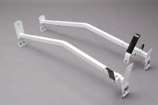 White Single Lock Down Angle Series Gutter Mount Van Rack - Cross Tread 85003