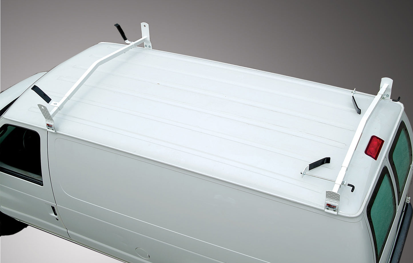 White Double Lock Down Angle Series Gutter Mount Van Rack - Cross Tread 85005
