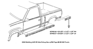 OEM RH Molding LWR RR Side P/Up Box 3M Tape 88-99 GM Truck 20