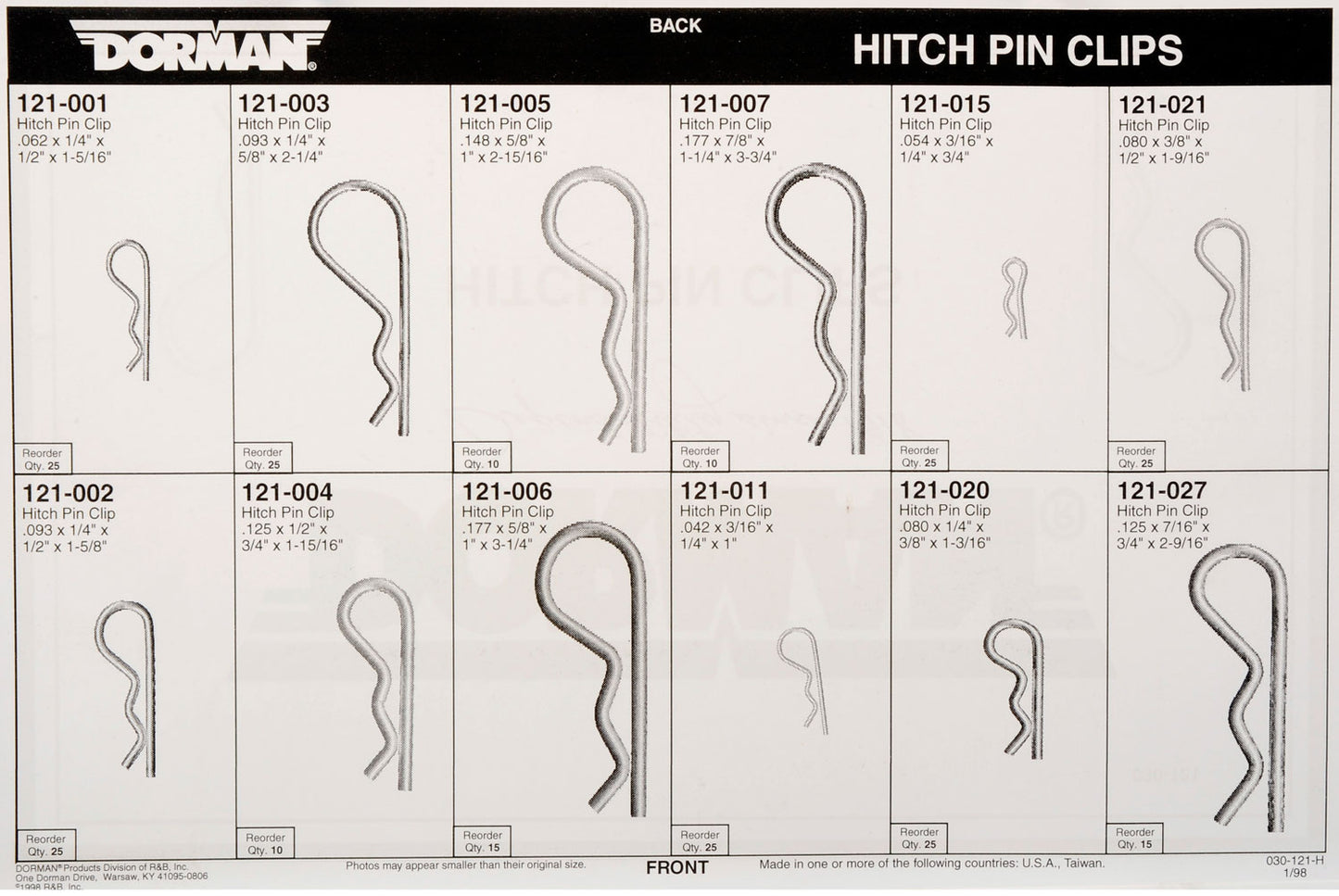 60-Piece Hitch Pin Tech Tray Assortment (Dorman #030-121)