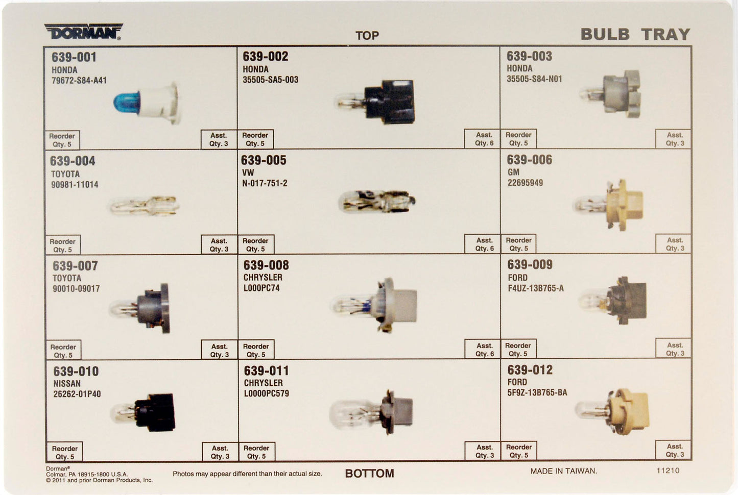 Interior Bulb Component Tech Tray (Dorman 030-401) 12 SKU/45 Pc Tech Tray