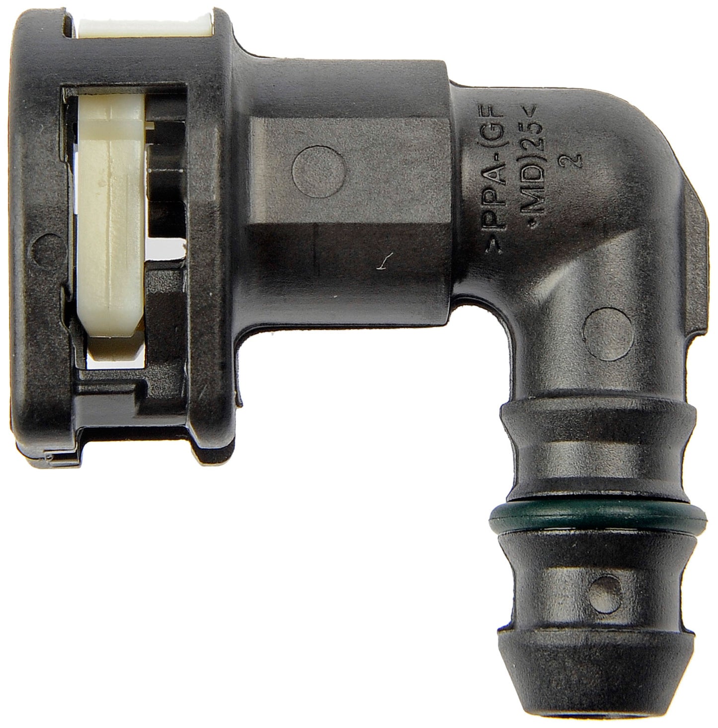 FUEL LINE CONNECTOR 5/16" STEEL TO 3/8" NYLON W/ 90 Deg BEND - Dorman# 800-138
