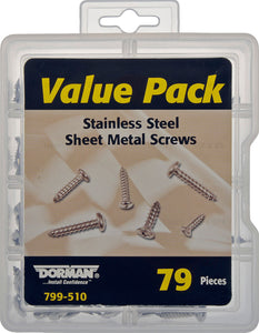 Sheet Metal Screw Stainless Steel Pack- 8 Skus- 79 Pieces - Dorman# 799-510