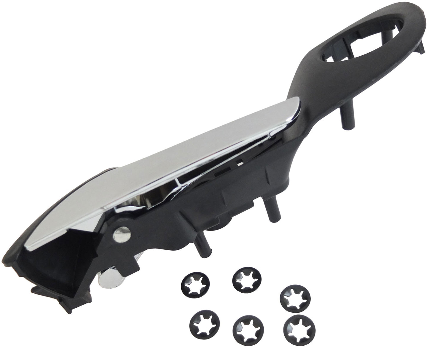 Int Door Handle Front Left w/ Hole Kit Chrome Lever Black Housing - Dorman 88583