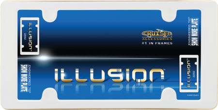 One New White/Gold "Illusion" License Plate Frame - Cruiser# 22002
