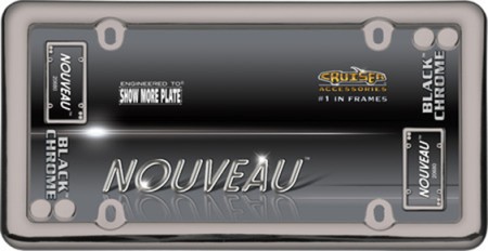 Nouveau License Plate Frame, Black Chrome with fastener caps - Cruiser# 20680