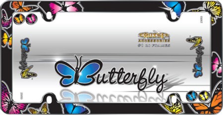 Butterfly License Plate Frame, Chrome w/fastener caps - Cruiser# 23053