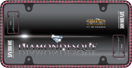 Diamondesque License Plate Frame, Matte Black/Pink - Cruiser# 18156