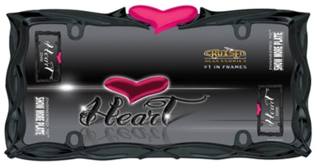 Heart License Plate Frame, Glossy Black/Pink - Cruiser# 22456