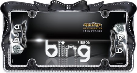 Ribbon Bling License Plate Frame, Chrome/Black/Clear - Cruiser# 18545