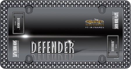 Defender License Plate Frame, Matte Black/Chrome - Cruiser# 58153