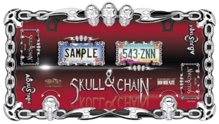 Skull & Chain License Plate Frame, Chrome/Black - Cruiser# 25135