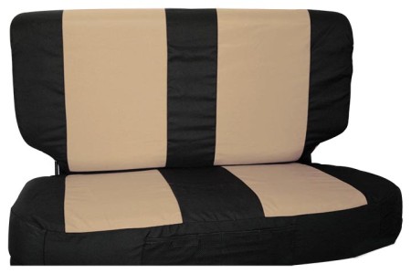 Rear Seat Cover Set (Black/Tan) w/ 2 Seat Belt Pads - Crown# SCP20124