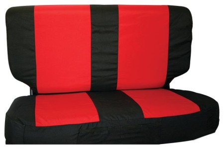 Rear Seat Cover Set (Black/Red) w/ Seat Belt Pads - Crown# SCP20130