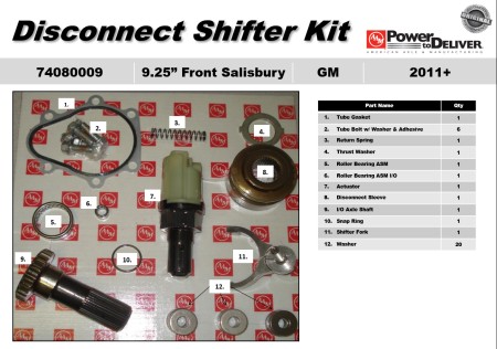 Disconnect Shifter Kit - 74080009 Front Axle 9.25" Salisbury 11-12 Silverado