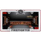 Chrome/Black/Red Firefighter License Plate Frame w/fastener cap - Cruiser# 30936